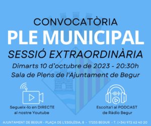 10 d'octubre: Ple municipal extraordinari de l’Ajuntament de Begur